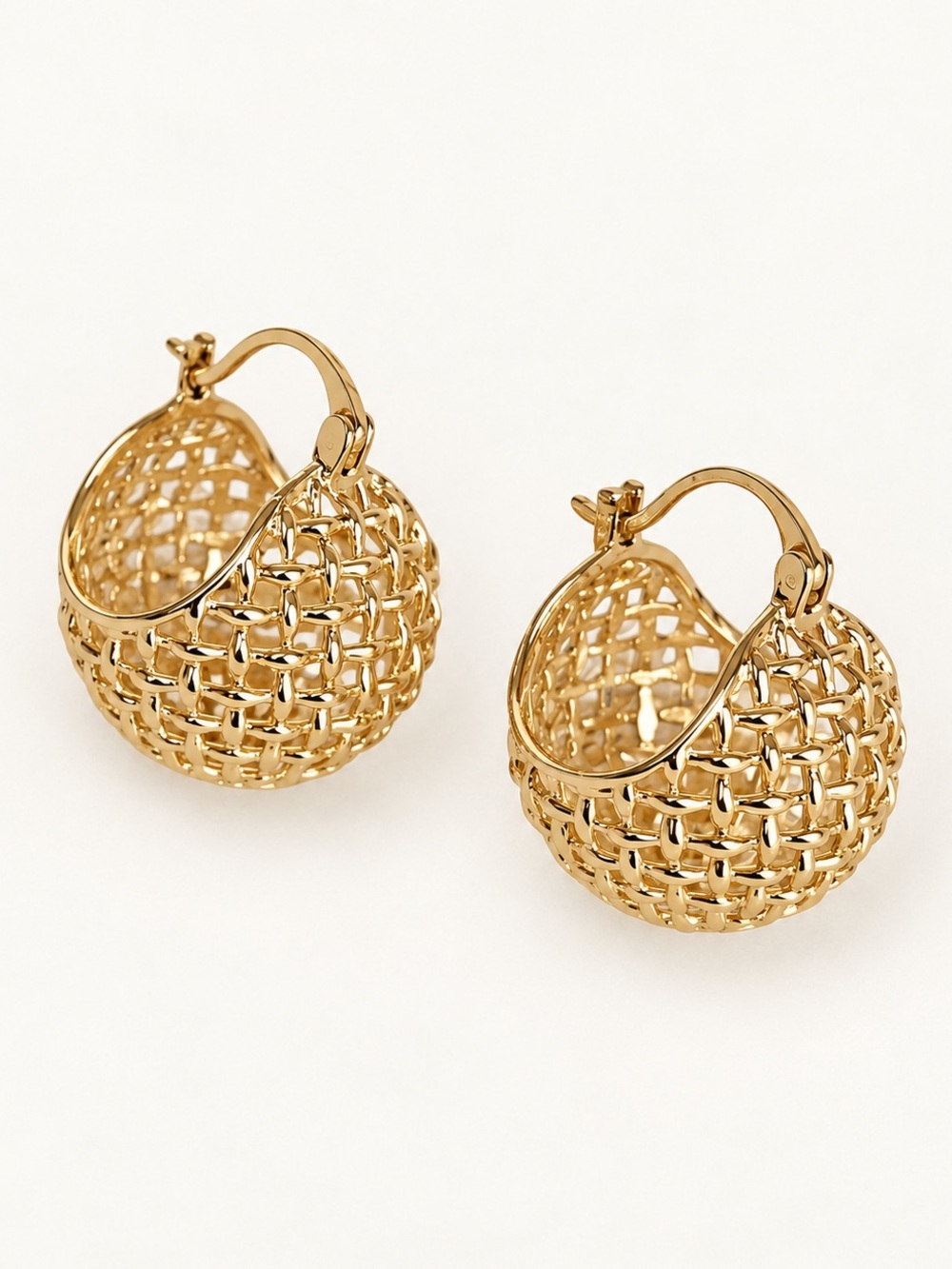 Basketweave Huggie Earrings 14K Gold Plated Anthropologie Style Hypoallergenic